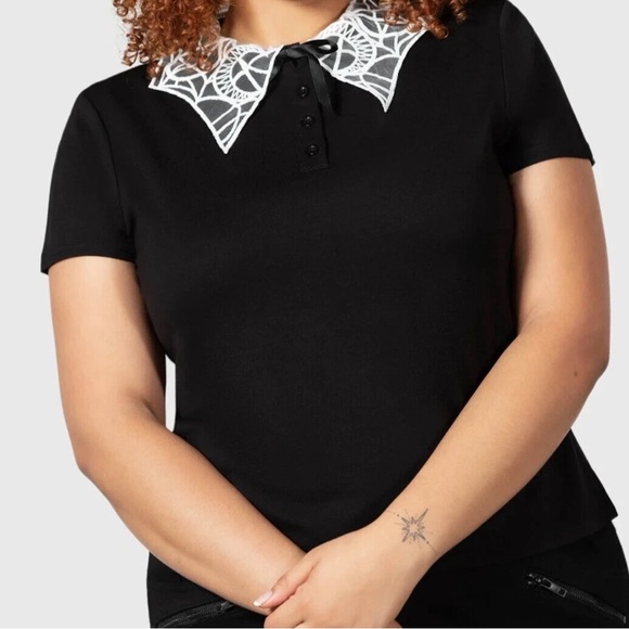 Preloved: Killstar Black Top with White Web Collar size XXL - Picture 3 of 9